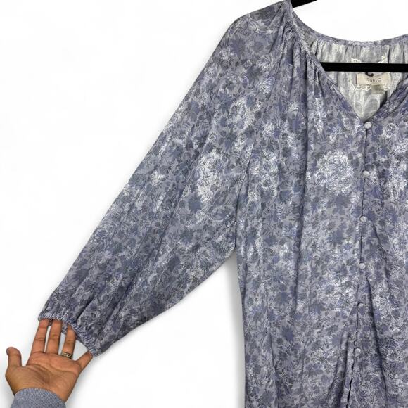 Cupio Metallic Silver Lavender Floral Blouse Top XL Boho Romantic Cottagecore - Picture 2 of 8